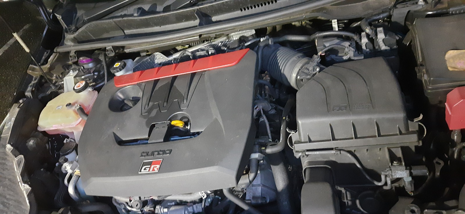 The turbocharged GR engine bay of the GR Yaris